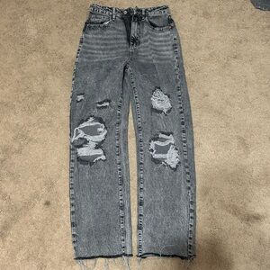 Wide Leg Black Distressed Jeans. Shein
